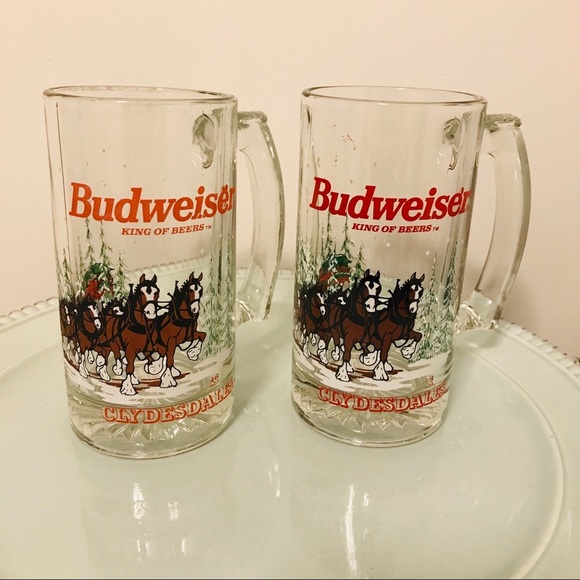 Vintage Budweiser Clydesdales Winter Beer Mugs - Picture 1 of 8